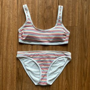 NWOT Cute Bright Striped Bikini, Adjustable Straps, Size Large
